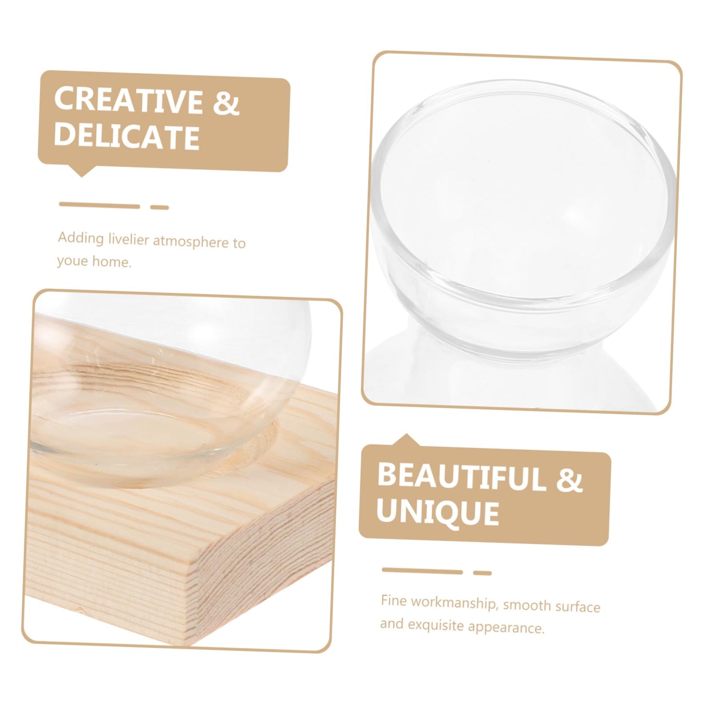 SEWOART Hydroponic Glass Vase with Natural Wood Base for Terrarium Plants Elegant Desktop Decoration for Home Office and Living Spaces