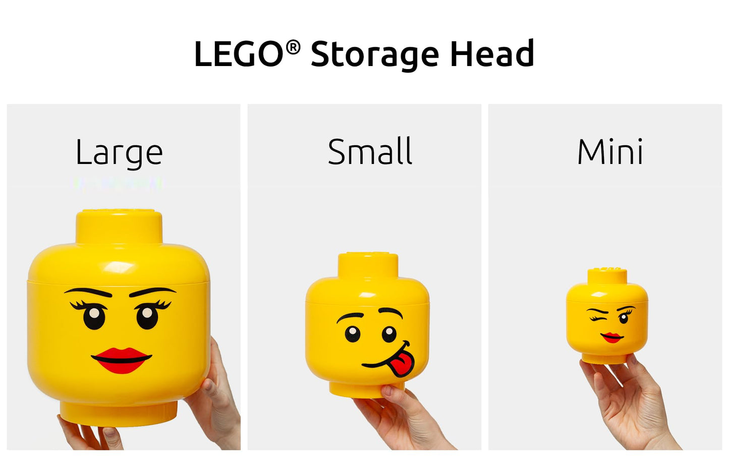 Room Copenhagen, Lego Storage Heads Stackable Storage Container - Buildable Organizational Bins for Kid’s Toys and Accessories - 6.30 x 6.30 x 7.28in - Small, Silly, Holds 250 Bricks