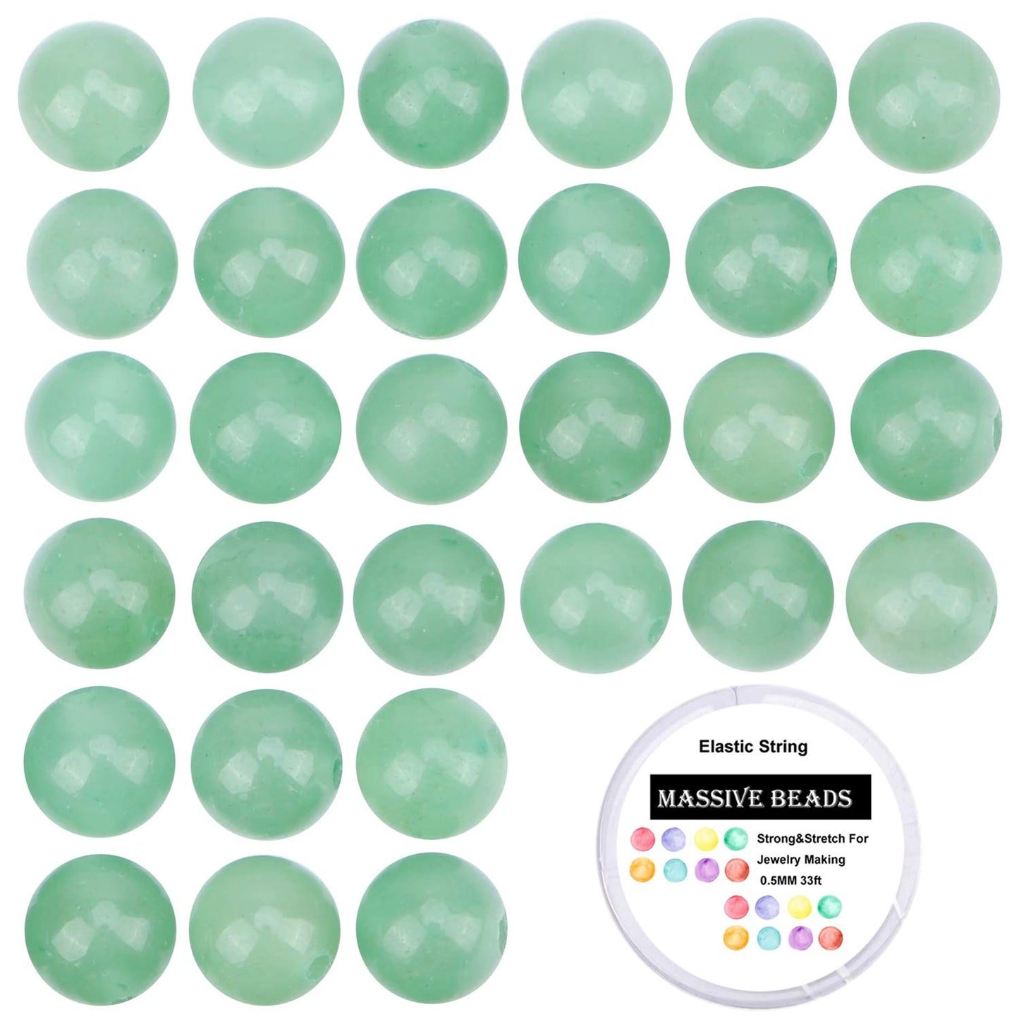 80Pcs Natural Crystal Beads Stone Gemstone Round Loose Energy Healing Beads with Free Crystal Stretch Cord for Jewelry Making (Green Aventurine, 10mm)
