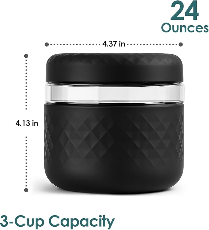 24 oz Glass Lunch Bowl Container with Lid | Leak & Spill Proof, BPA-Free, Microwave & Dishwasher Safe, Airtight Meal Prep & Food Storage Jar for Lunch, Salad, Soup, Overnight Oats, Stew, Yogurt