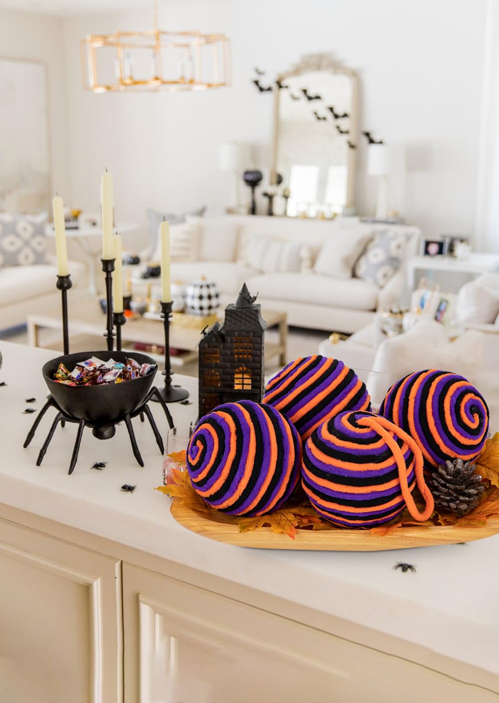 Briful 3.94'' Halloween Ornament Balls, 6PCS Large Decorative Yarn Balls Decorative Hanging Ornaments with Strings for Halloween Tree Thanksgiving Home Table Vase Bowl Decor