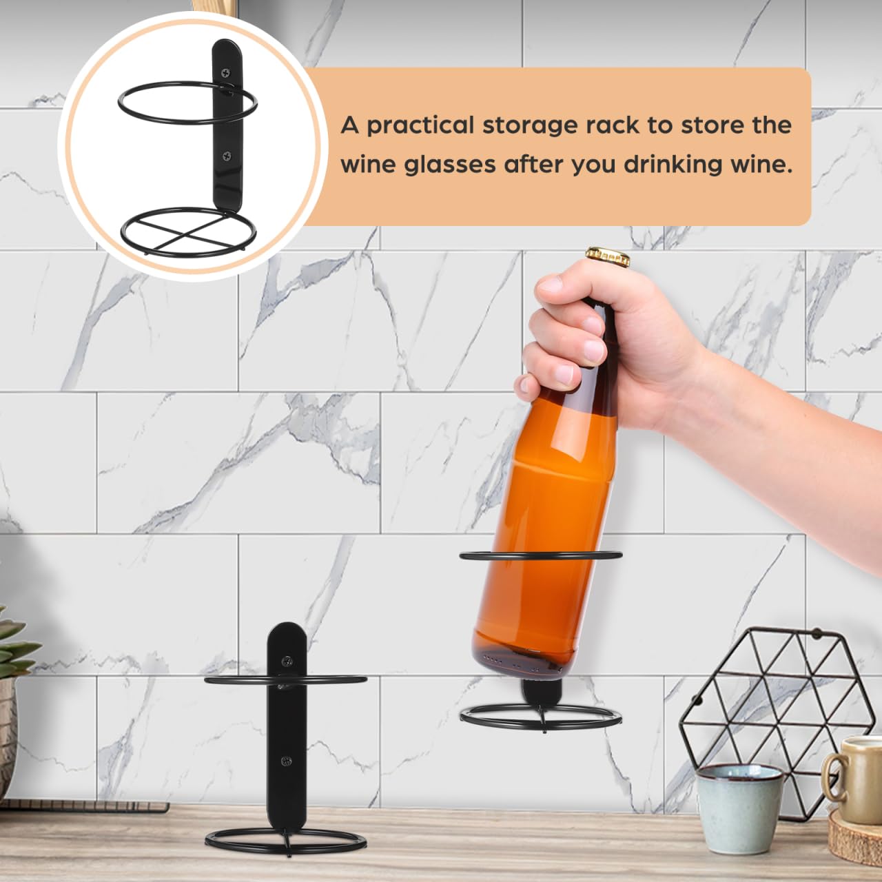 Veemoon 2pcs Wall Mounted Wine Rack Iron Single Wine Wall Holder Single Bottle Display Stand Hanging Beer Organizer Shelf Beverages Liquor Storage Bracket for Home Kitchen Bar Decor and Save Space
