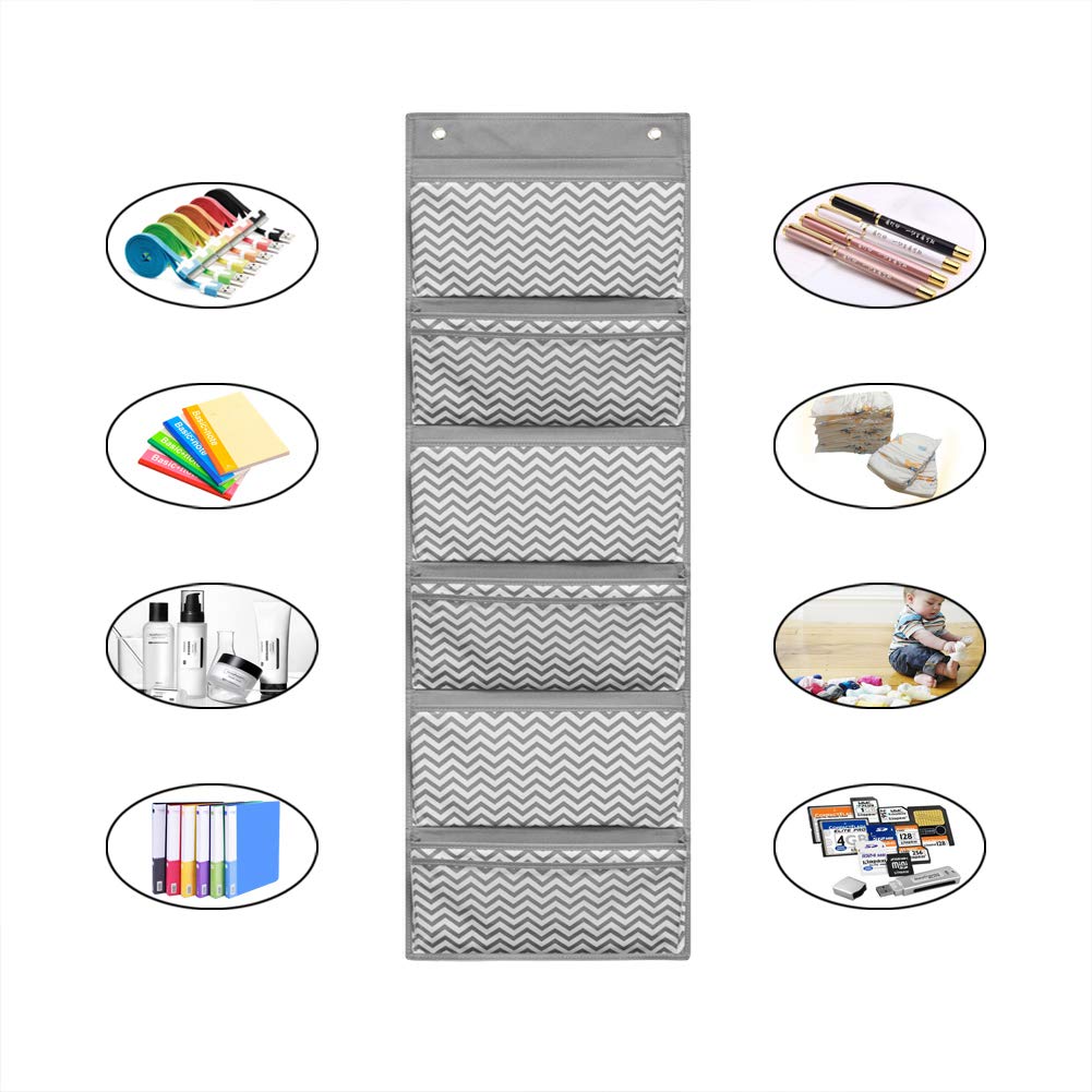 Eamay Hanging File Organizer Wall Mount Storage Pocket Chart, Over The Door Office Supplies Pocket Chart for Classroom, School, Home Use - 2 Over Door Hanger Included (Wave Pattern)
