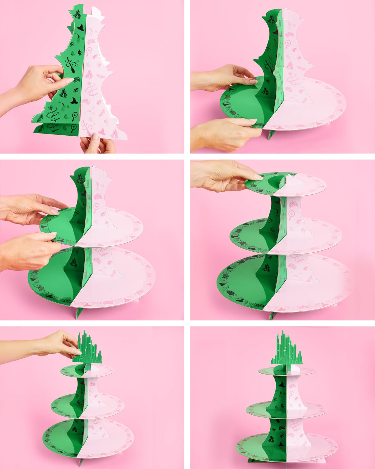 xo, Fetti Pink + Green Witch Cupcake Tower, 3 Tiers | Birthday Display Decorations, Kids Wizard Decor, Girls Cake Stand, Bachelorette Party Dessert Table