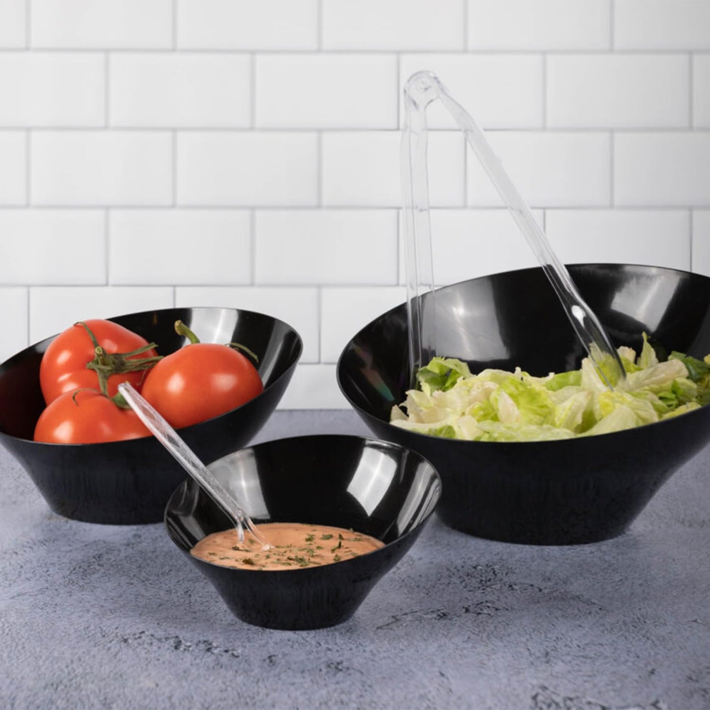 Angled Bowl Medium Black (1 Count) - Elegant Plastic Bowl in Stylish Design, Perfect for Entertaining & Home Decor- Must-Have Kitchen Essential