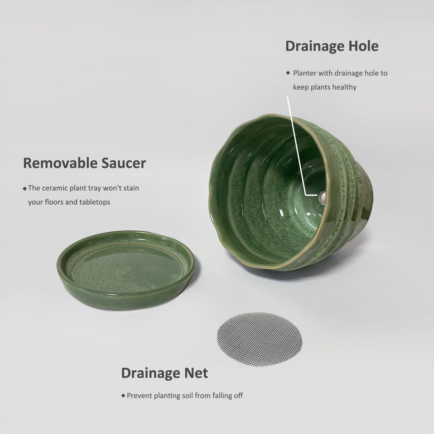 Chralji GIFTWARE 6in Plant Pot, Ceramic Planter, Plant Pots Indoor, Plant Pots with Drainage Holes and Saucers, Flower Pots for Indoor Plants, Bright Green