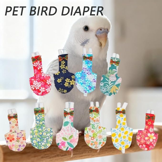 5pcs Bird Diaper Cute Printed Parrot Flight Suit Parrot Nappy Reusable Pigeon Pants Cockatiel Clothes for Parakeet Mini Macaw Budgie Canary for Indoor Outdoor - color1 XL