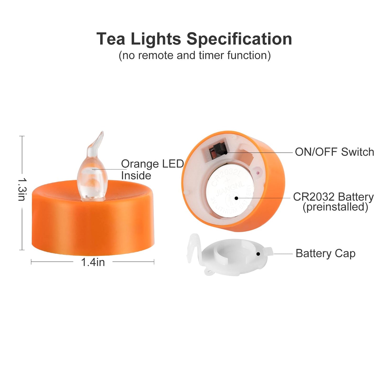 Windshell 24 Pack Orange Flickering Flame LED Tea Lights (No Remote and Timer), Battery Operated Flameless Tealight Candles for Halloween Thanksgiving Party