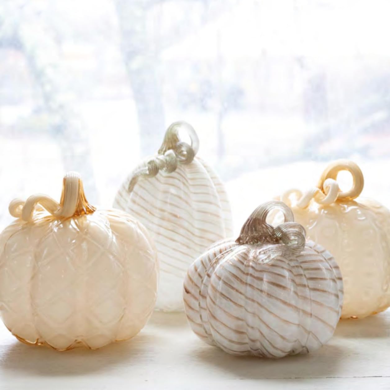 Boston International Handblown Art Glass Pumpkin Thanksgiving Halloween Decorations for Home, Medium, Butter with Dots