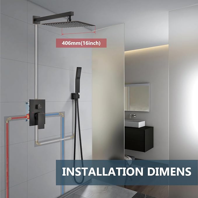Aolemi Shower Faucet Set Rain Shower System with Handheld Spray Bathroom Shower Combo Rough-in Valve and Shower Trim Kit Included Oil Rubbed Bronze 16 Inch Wall Mount Shower Head
