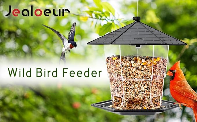 Jealoeur Bird Feeders for Outdoors Hanging Bird Feeder Wild Birds Seed, Black 2 Pack