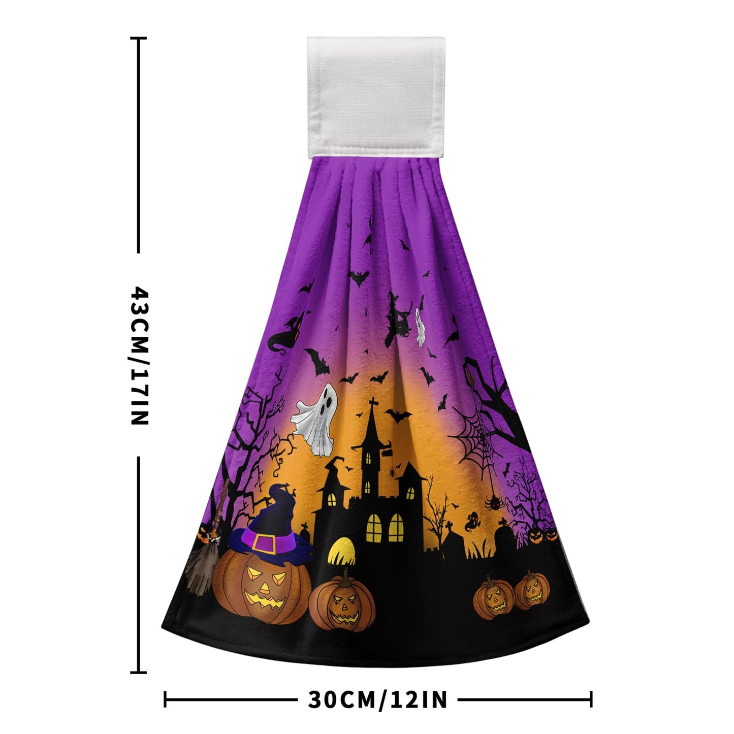 Cneztholim Halloween Pumpkin Hanging Kitchen Towels 2 Pcs Spooky Ghost Bat Hand Tie Towels Scary Night Dish Towel with Hanging Loop Soft Absorbent Washcloth for Bathroom Bathroom Home Decor