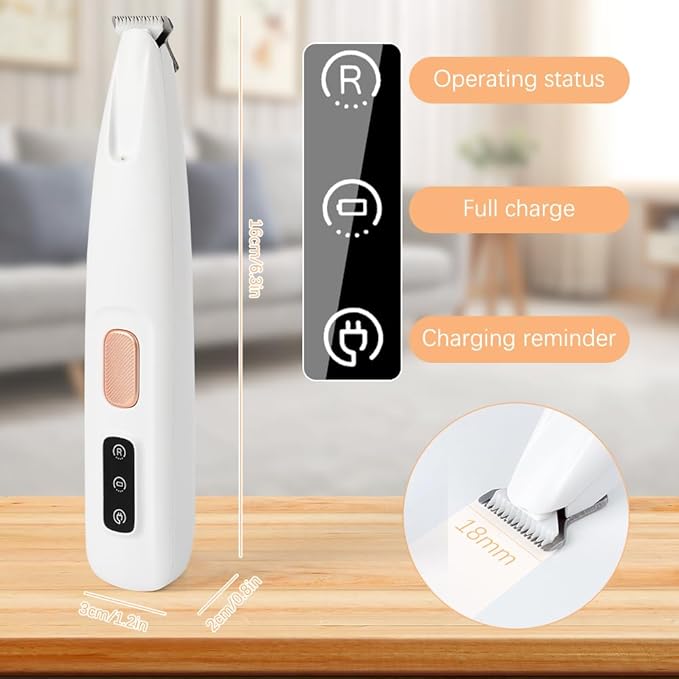Iaolose Paw Trimmer, Upgrade Multifunctional Pet Hair Clippers Waterproof Rechargeable Pet Shaver with LED Light, Pet Paw Trimmer for Paws Eyes Ears Face Rump (1PC), White