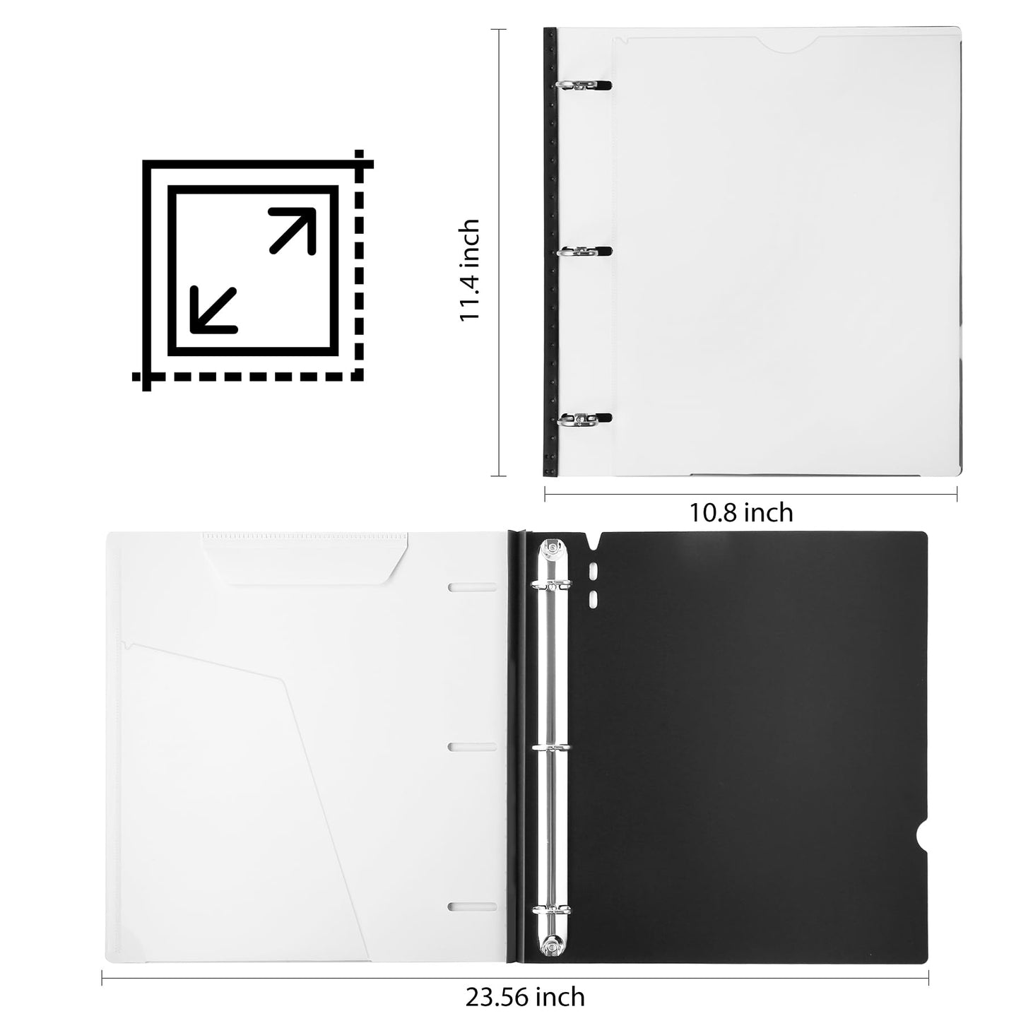 WOT I 1 Inch Telescoping 3 Ring Binder 4 Pack, Expandable Flexible Binder with Customizable Front Cover & Clear Catalog Pocket, Holds 225 Sheets, School Office Supplies, White