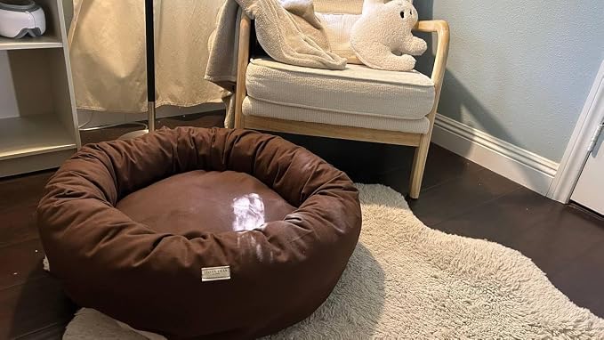 Organic Cotton Canvas Dog Bed: Removable Cover, Natural Fill - Made in USA (Dark Brown, Medium 28" x 8" inches)