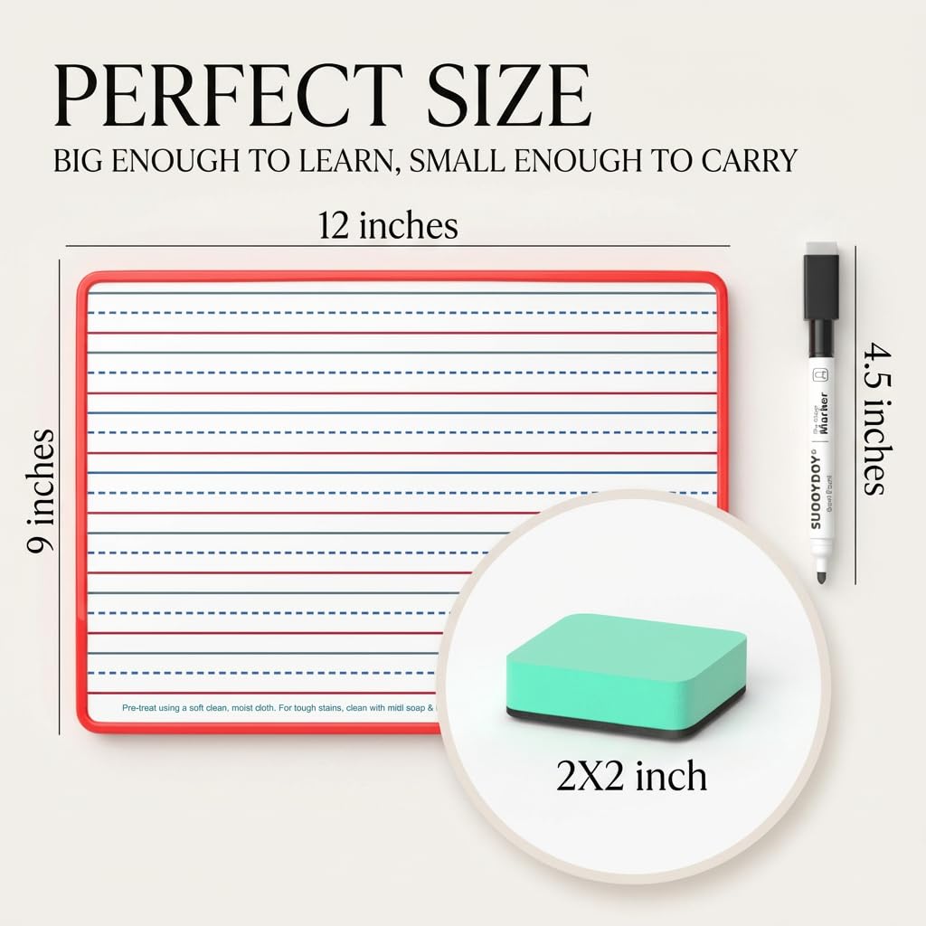 Magnetic Dry Erase Boards 6 Pack for Kids, Double Sided Small Whiteboard Lap Boards 9x12, Lined & Blank Magnetic White Boards for Classroom, Homeschool, Students & Teachers