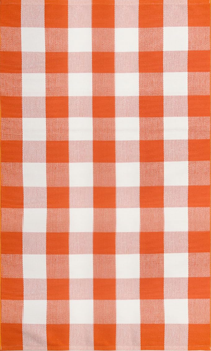 WAYYE Buffalo Plaid Outdoor Rug 3x5 Ft Orange and White Checkered Area Rug Halloween Washable Doormats Fall Indoor Outdoor Rugs for Layered Front Door Mats, Porch, Entryway, Kitchen, Farmhouse
