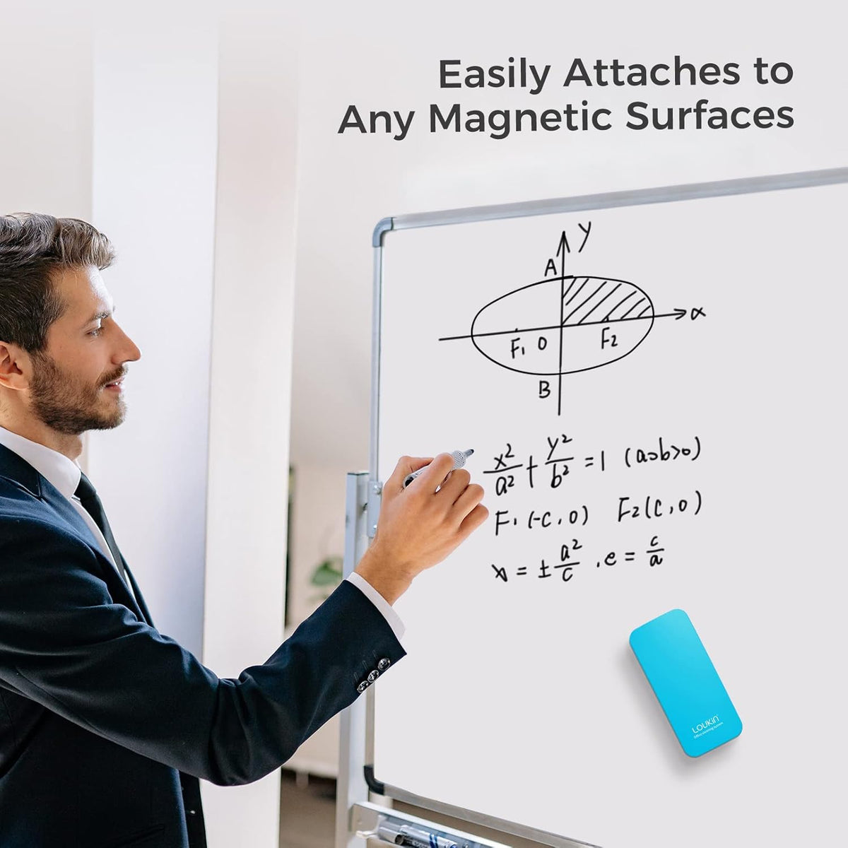 loukin Magnetic Dry Erase Eraser, Whiteboard Eraser, Glass Board Remover, 3.4 fl oz Whiteboard Cleaner Included, for Classroom, Home and Office Use (Blue)