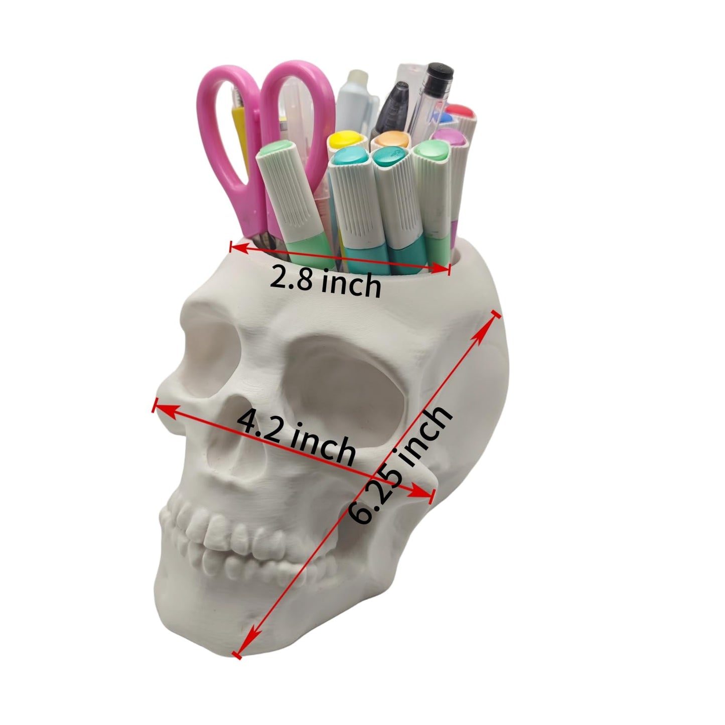 3D Printed Skull Pen Pencil Holder, Makeup Brush Holder, Vanty Desk Office Organzer Goth Decorations Gothic Skulls & Bones Large Capacity Organizer (Luminous)