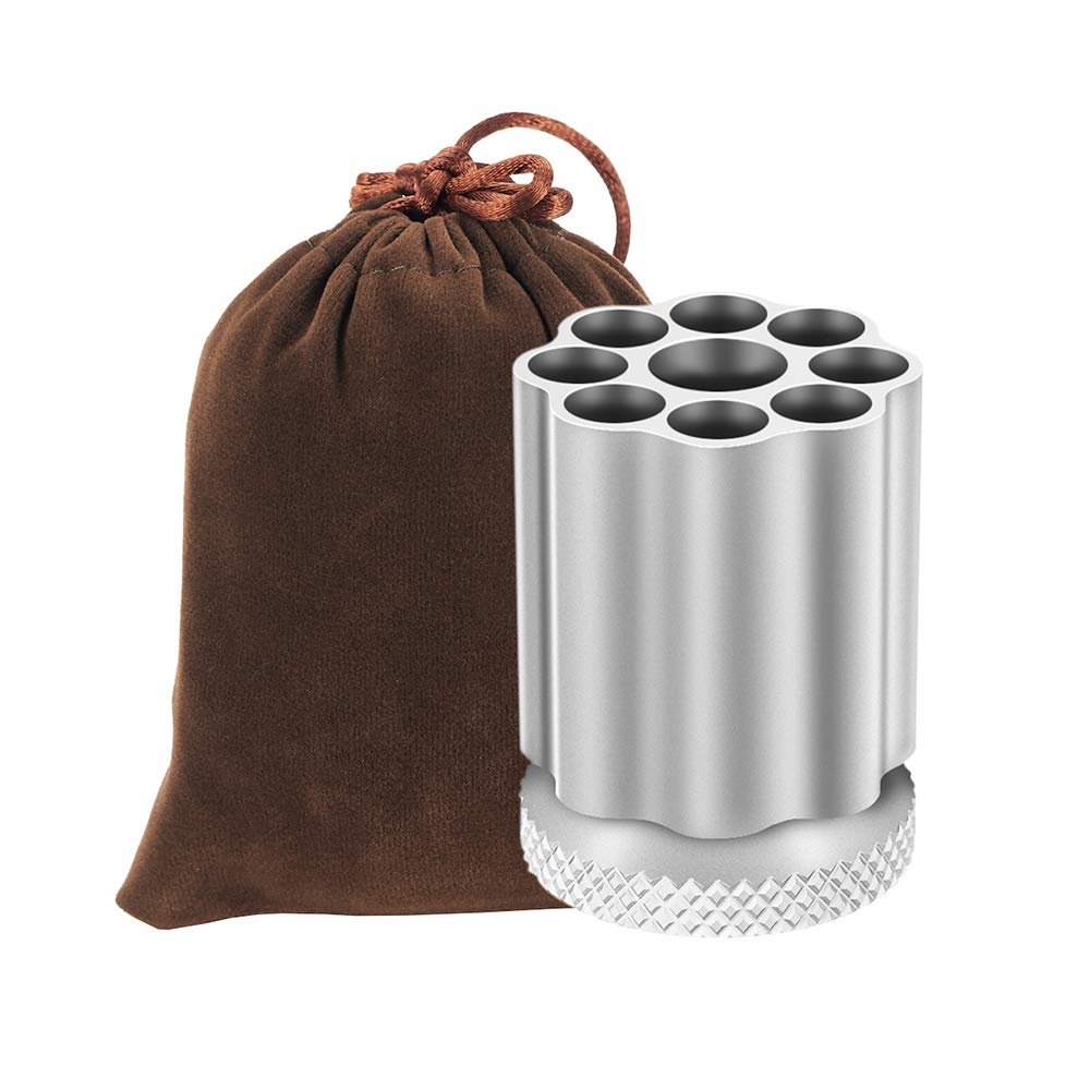 QIAN76 Rotating Revolver Pen Holder, Gun Cylinder Pen Holders, Favorite Pencil Holder and Perfect Stationery Supplies (Silver)