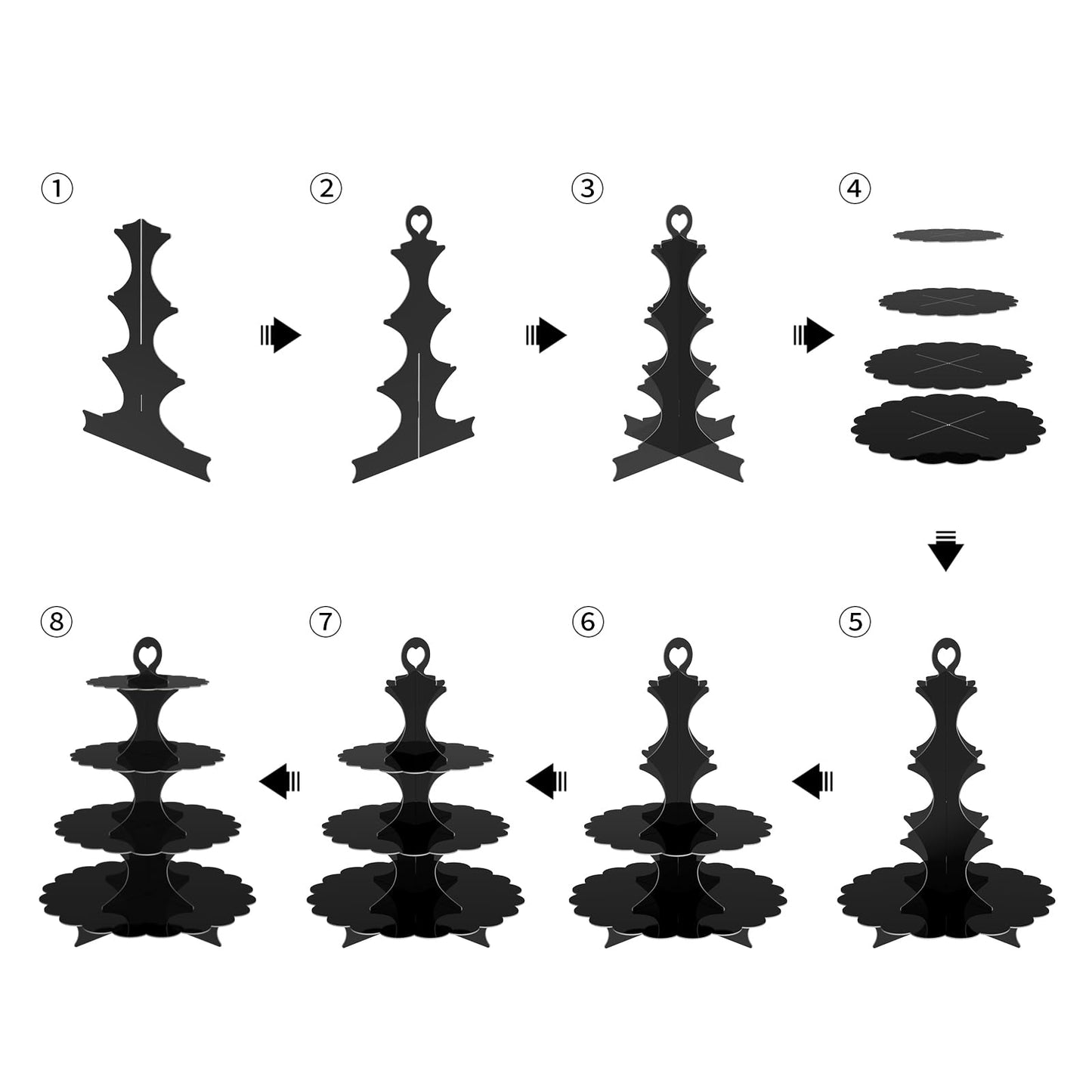 Humlindo 4-Tier Round Black Cupcake Stand, 2 Pack – Elegant Dessert Display for Weddings, Parties, Birthdays