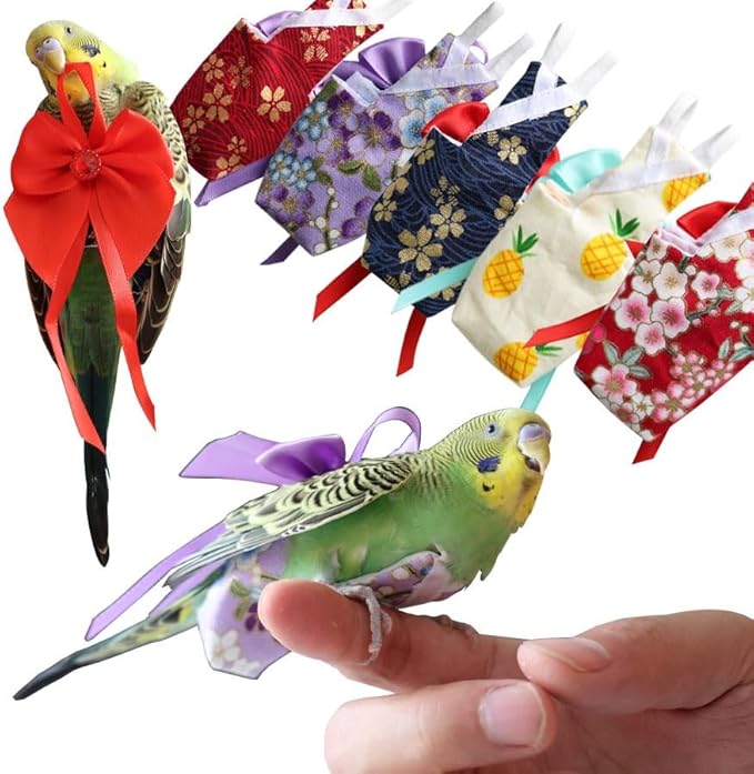 6pcs Bow Bird Diaper Set, Soft Reusable Flight Suit Clothing for Parrots Budgies Cockatiels — Cleaner Indoor Bonding & Training (M)