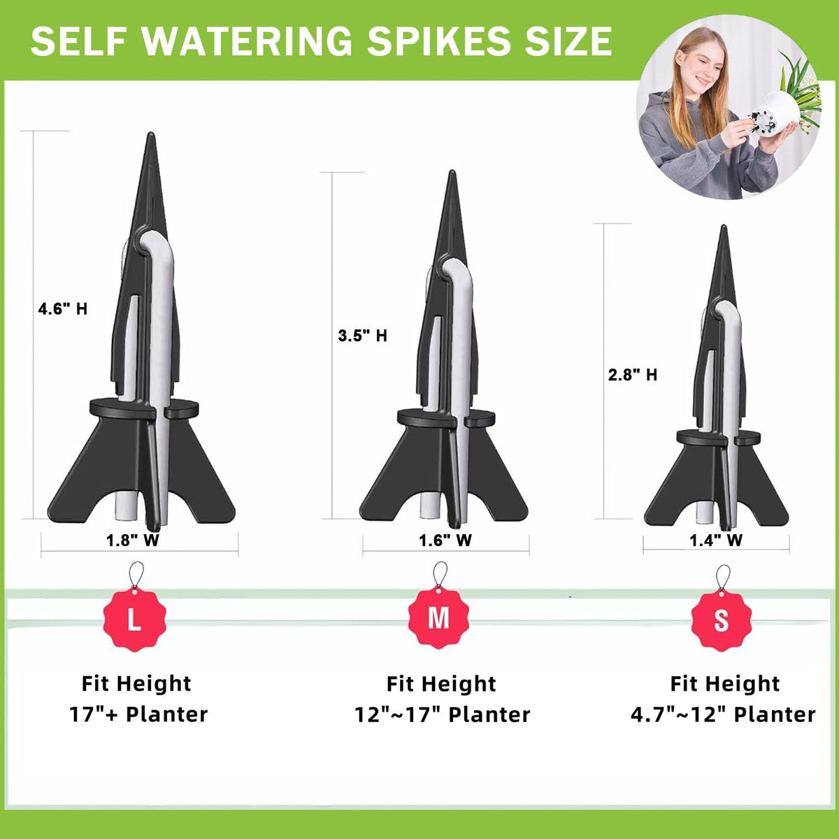 GreenShip 8 Pack Self Watering Planter Insert Watering Spikes, Watering Stakes with Wicking Rope, Plant Spikes for Indoor Outdoor Plants, Vacation Plant Watering Device for Planter Height 12" to 17"