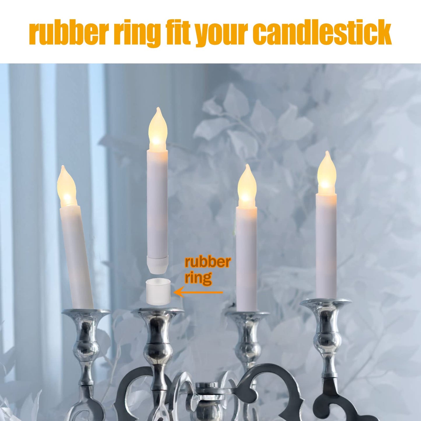 Remagr 12 Pcs Wedding Flameless LED Taper Candles - Floating, Hanging, 6.5 Battery Operated with Flickering Effect & Rubber Ring for Halloween Christmas Decor(Warm White)