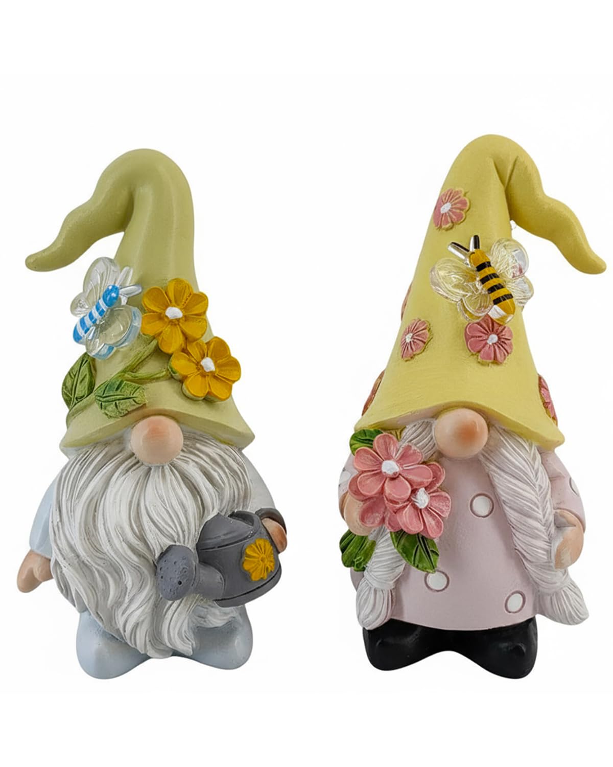 DyerKuLee 2PCS Spring Gnome Figurines Decor, Garden Resin Gnome Statues, Cute Outdoor Yard Lawn Patio Ornaments, Farmhouse Home Kitchen Table Decorations (Watering Can and Flower)