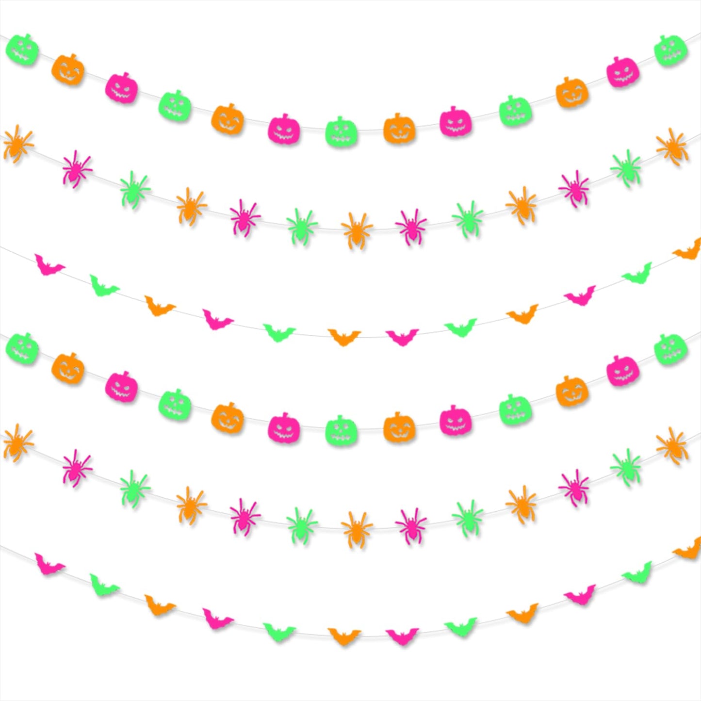 Halloween Party Decorations Neon Banner - 3pcs Glow in The Dark Paper Pumpkin Bats Spiders Hanging Swirls Streamers,Window Fireplace Room Ceiling Garland, Baby Shower Birthday Supplies Decor Panduola