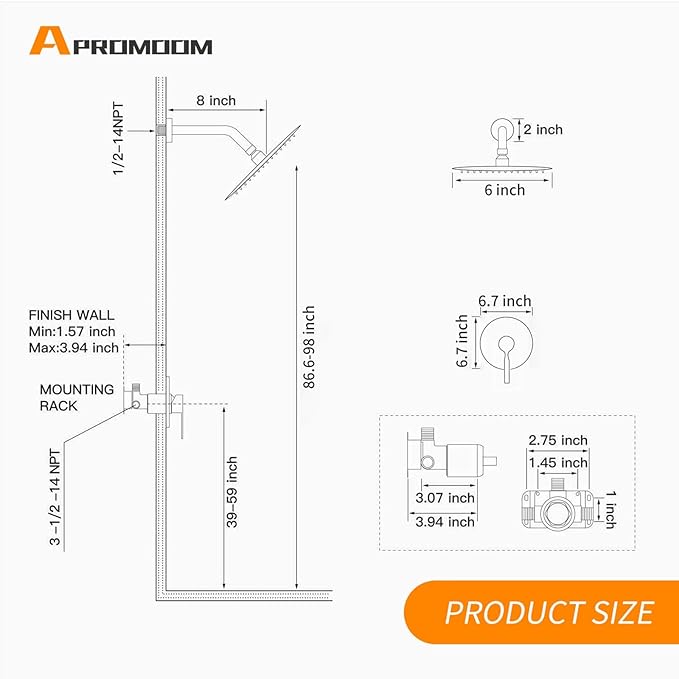 Black Shower Head And Faucet Set Complete With Valve Shower Fixtures With 6 Inch High Pressure Rain Shower Head Trim kit Regaderas Para bBaño Modernas