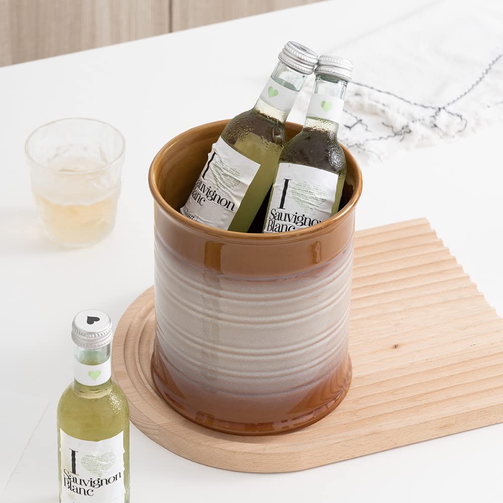 Nihow Ceramic Utensil Holder for Kitchen Counter, 7.2", Brown