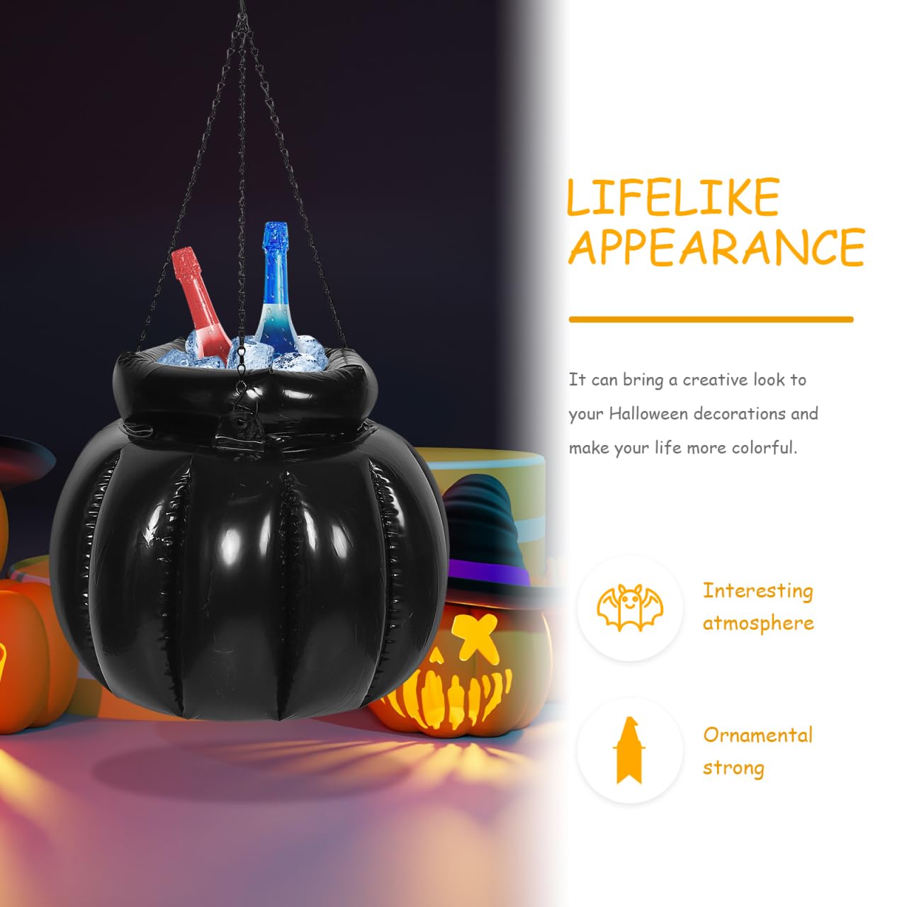 JOINPAYA Halloween Inflatable Cauldron Cooler: 14.9 x 13.7inch Black Beverage Cooler DIY Witches Cauldron Candy Kettle, Drink Holder for Party Photo Prop Decoration