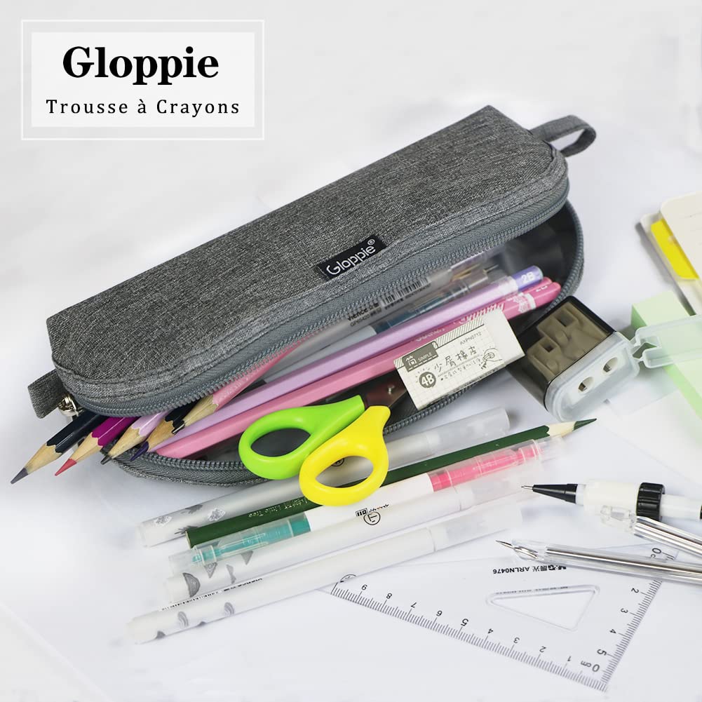 Gloppie Pencil Pouch - Practical Pencil Case, Aesthetic Simple Pencil Bag, Small Pen Holder, Back to School Supplies for Girls Boys, Grey