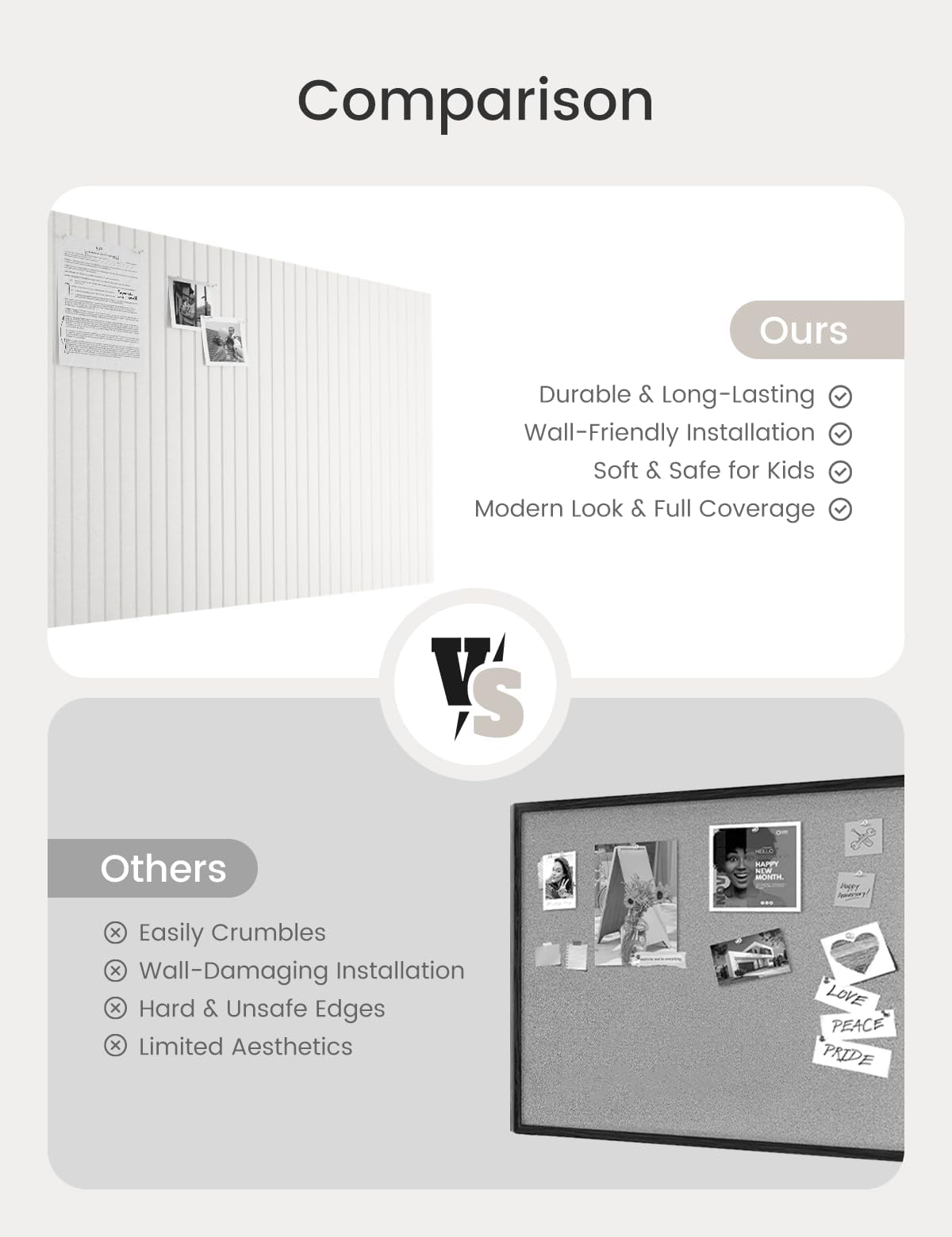 Bumusty Large Cork Board Alternative-48 x 36" Felt Bulletin Board Tiles, with 30 Pushpins, 70 Adhesive Tabs, Fine-Stripe 12-Pack, Cork Boards for Office Push Pin Board Felt Board-Milky White