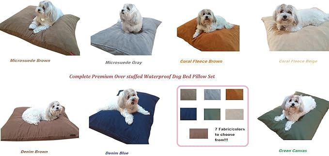 Durable Comfort Micro-Cushion Memory Foam Pet Dog Pillow Bed with Waterproof Liner + External Cover for S,M,L Dogs- Complete Set (Brown Microsuede, 36''x29'')