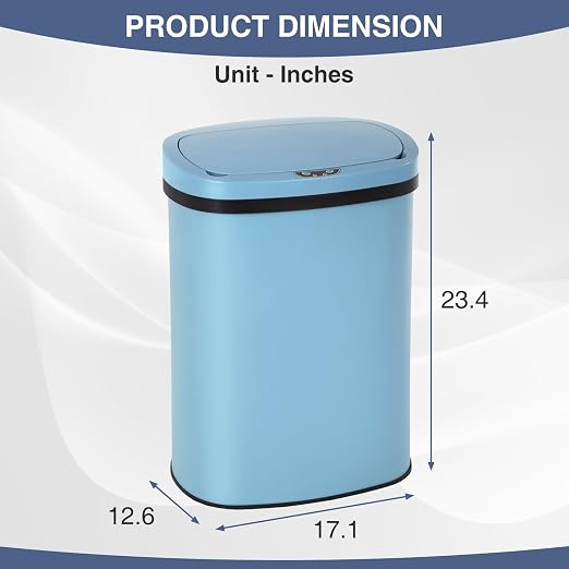 PayLessHere | 13 Gallon Stainless Steel Trash Can | Blue | Automatic Touchless Lid with Motion Sensor | Kitchen Garbage Can with Waterproof Design | for Home, Office, Bathroom | Pack of 1