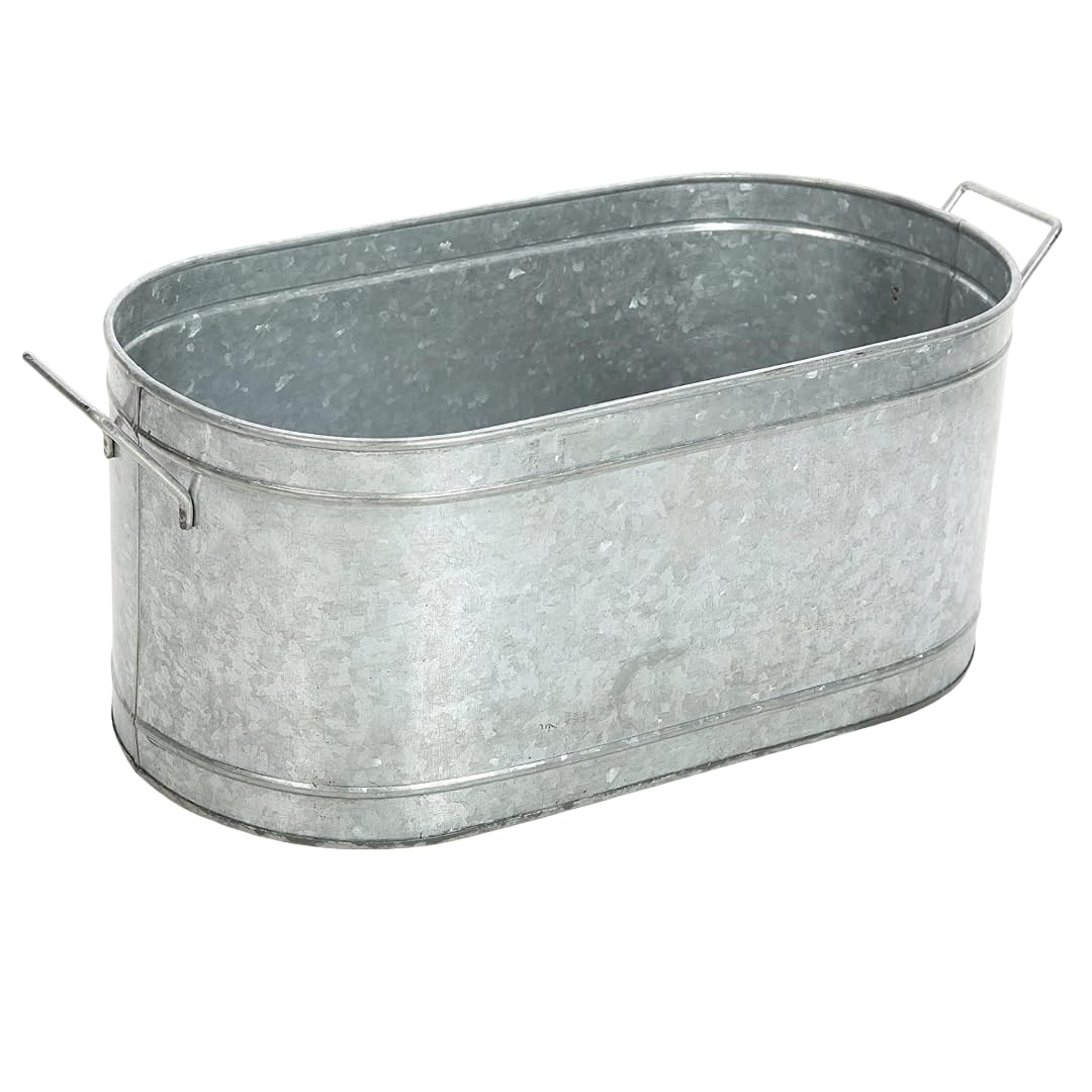 Hosley Galvanized Oval Tub with Handles 18 Inch - Beverage Party Chiller, Garden Planter, Multipurpose Party Ice Holder