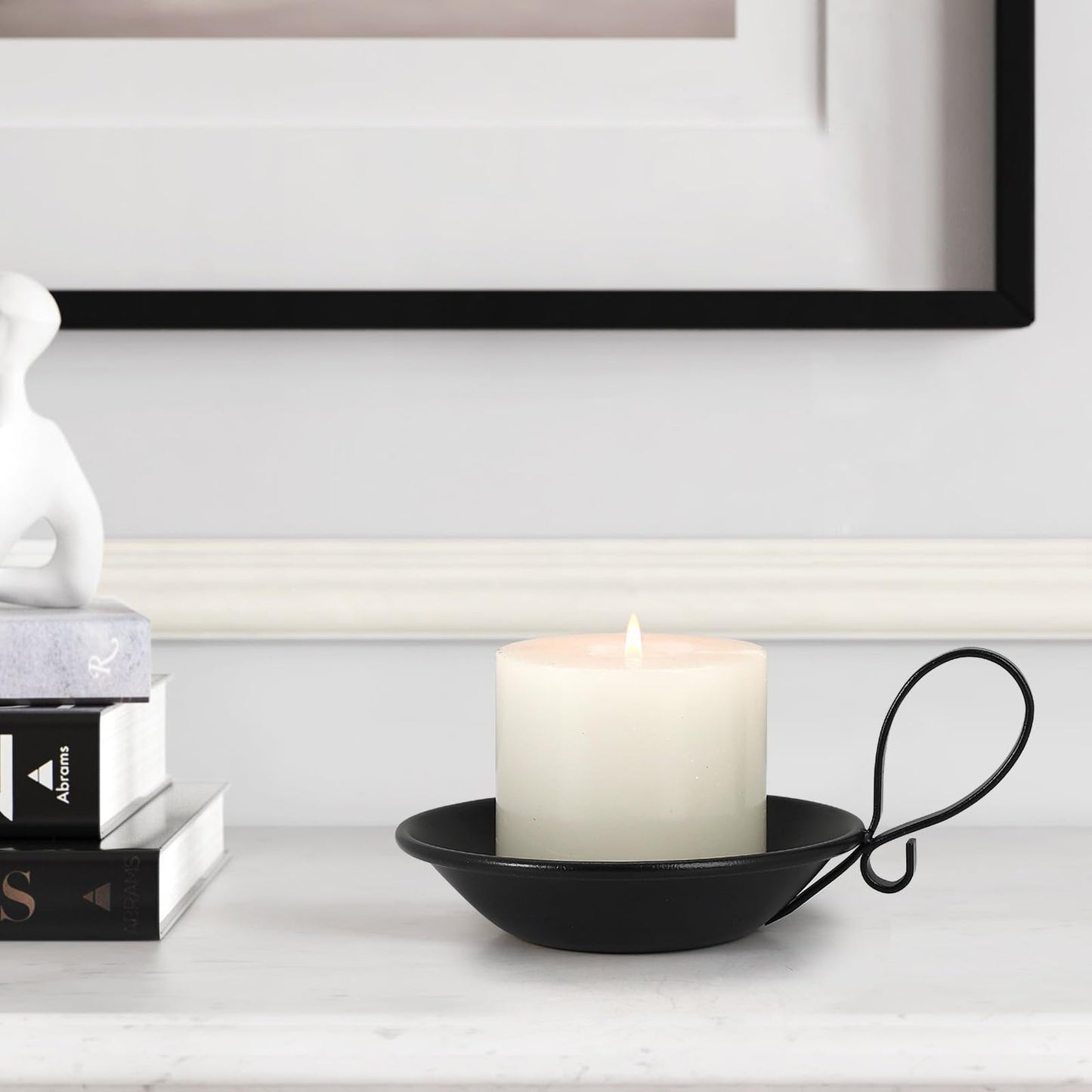 Matte Black Iron Candle Holder with Handle, 2pcs Iron Pillar Candle Holders with Safety Spike for Pillar/Ball Candles, Table Centerpiece Decoration
