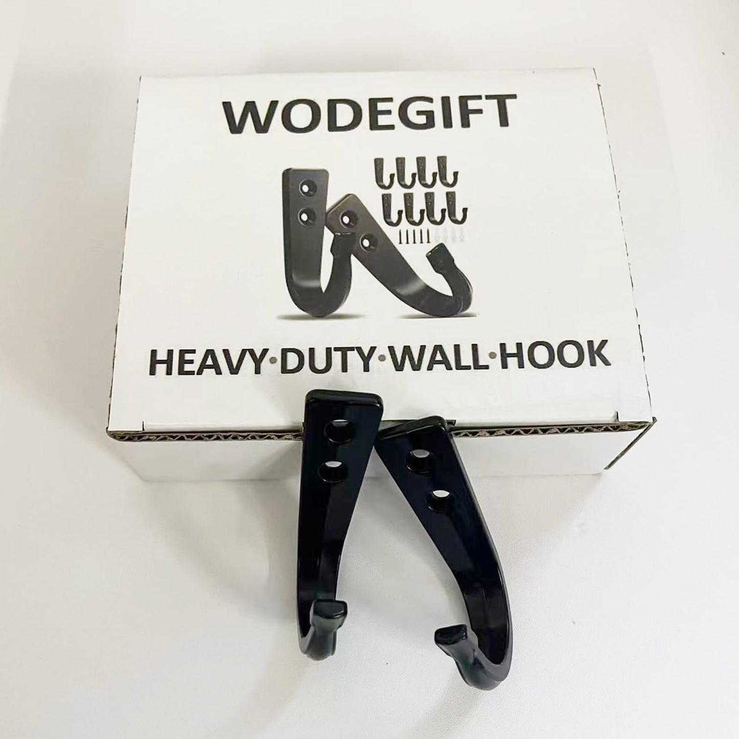 WODEGIFT 10Pcs Heavy Duty Wall Hooks for Hanging, Large Size Wall Hooks,Coat Hooks, for Backpacks, Coats, Cast Iron Pans and Other Heavy Items (Black Hooks)