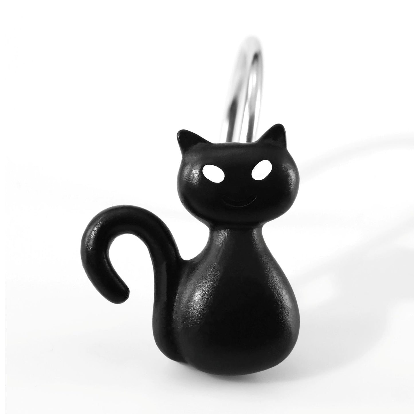 Halloween Black Cat Shower Curtain Hooks:12 Pcs Cute Spooky Gothic Cat Design with Rustproof Stainless Steel Rings - Haunted House Witchy Ghost Horror Theme Decorative Hooks for Bathroom Bedroom Décor
