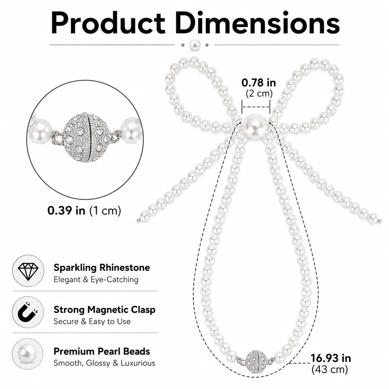 Pearl Bow Magnetic Curtain Tiebacks 2 Pack, No Drill Curtain Holdbacks with Strong Magnets, Decorative Pearl Curtain Holders for Living Room Bedroom Home Decor