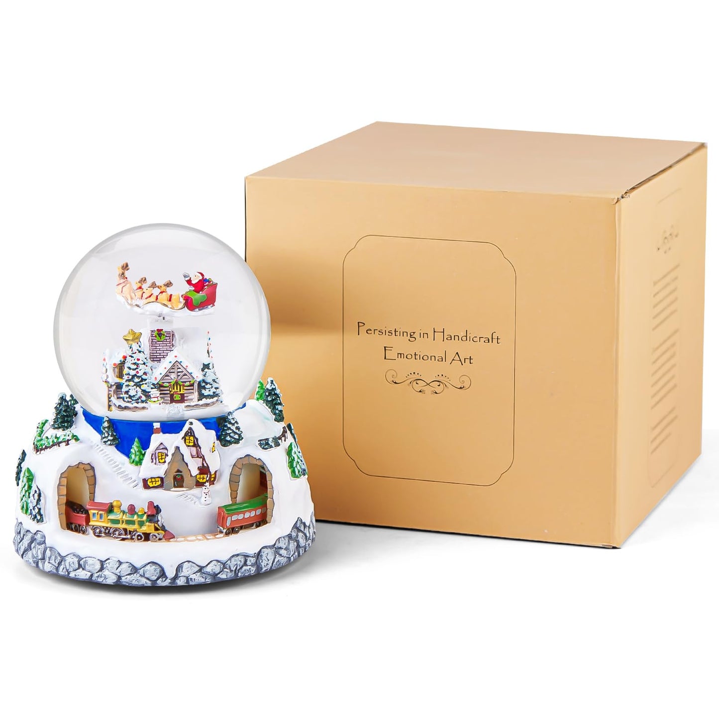 Musical Rotating Santa Claus Flying Over Village,Automatic Snowfall,Train, Christmas Snow Globe Music Box Gifts, for Women Wife Mom Girlfriend Daughter, Xmas Present,Plays 48 Classic Christmas Carols