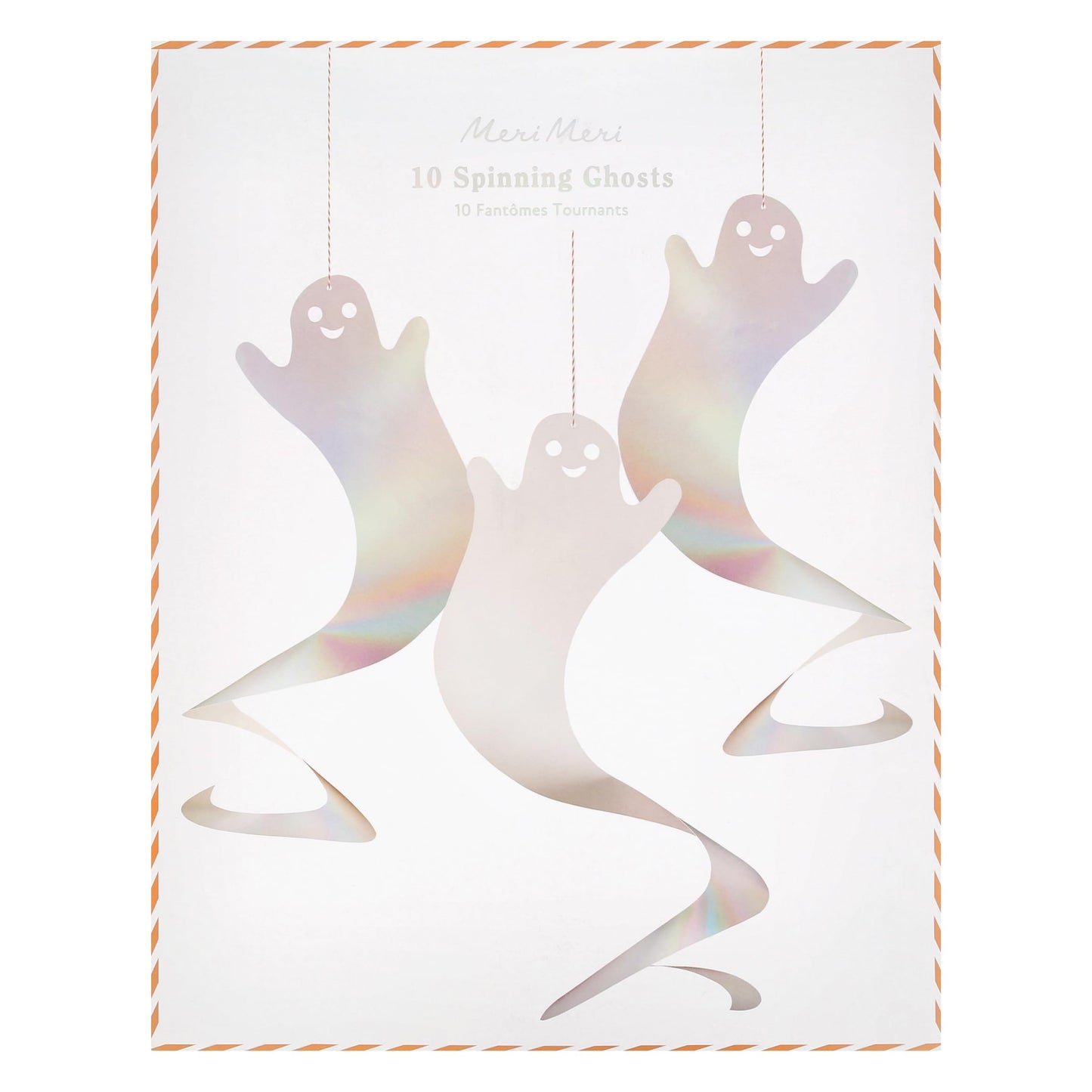 Meri Meri Halloween Spinning Ghost Hanging Decorations (Pack of 10), 20" Tall, Includes Hanging Twine, Easy to Hang, Double Sided Silver Foil Halloween Party Decorations
