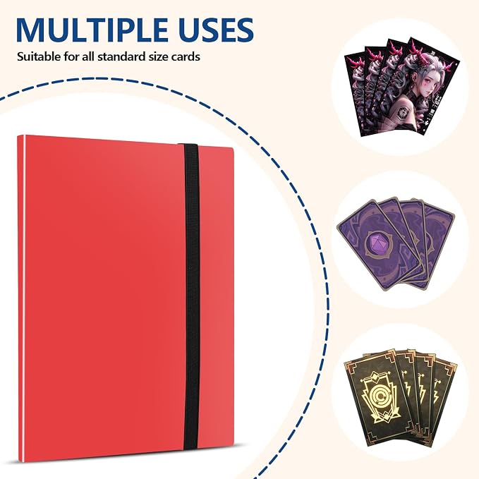 Card Binder, EDUDIIU 9 Pockets Premium Trading Card Binders, Cards Collection Binder Album, Side Loading Yugioh Holder Book for Sport, Football, Baseball Collector - Red
