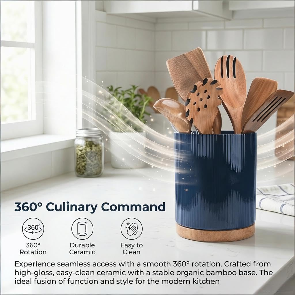 360° Rotating Cooking Utensil Holder, Kitchen Utensil Holder for Countertop