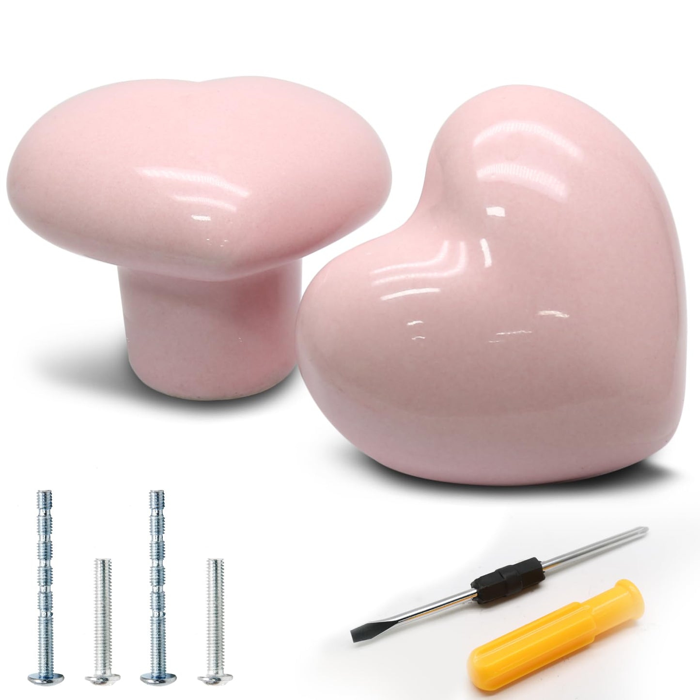 Cionyce 12 Pcs Ceramic Cabinet Knobs, Heart Shaped Adorable Drawer Pulls for Girls Bedroom, Kids Furniture, Kitchen Closet Cupboard Wardrobe Dresser Decorative Hardware (Powder Pink)