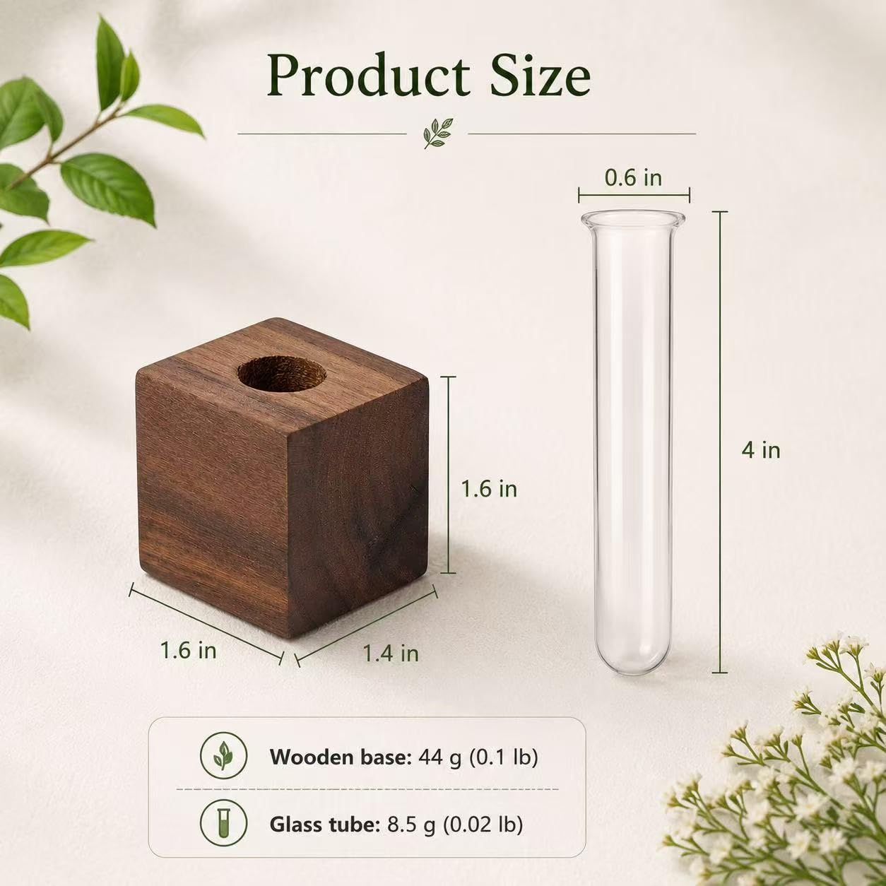 Mini Vase Magnets for Fridge,3 Sets Wooden Vase Plant Magnetic Holders with Glass Test Tube for Refrigerator Decoration Kitchen Locker Office