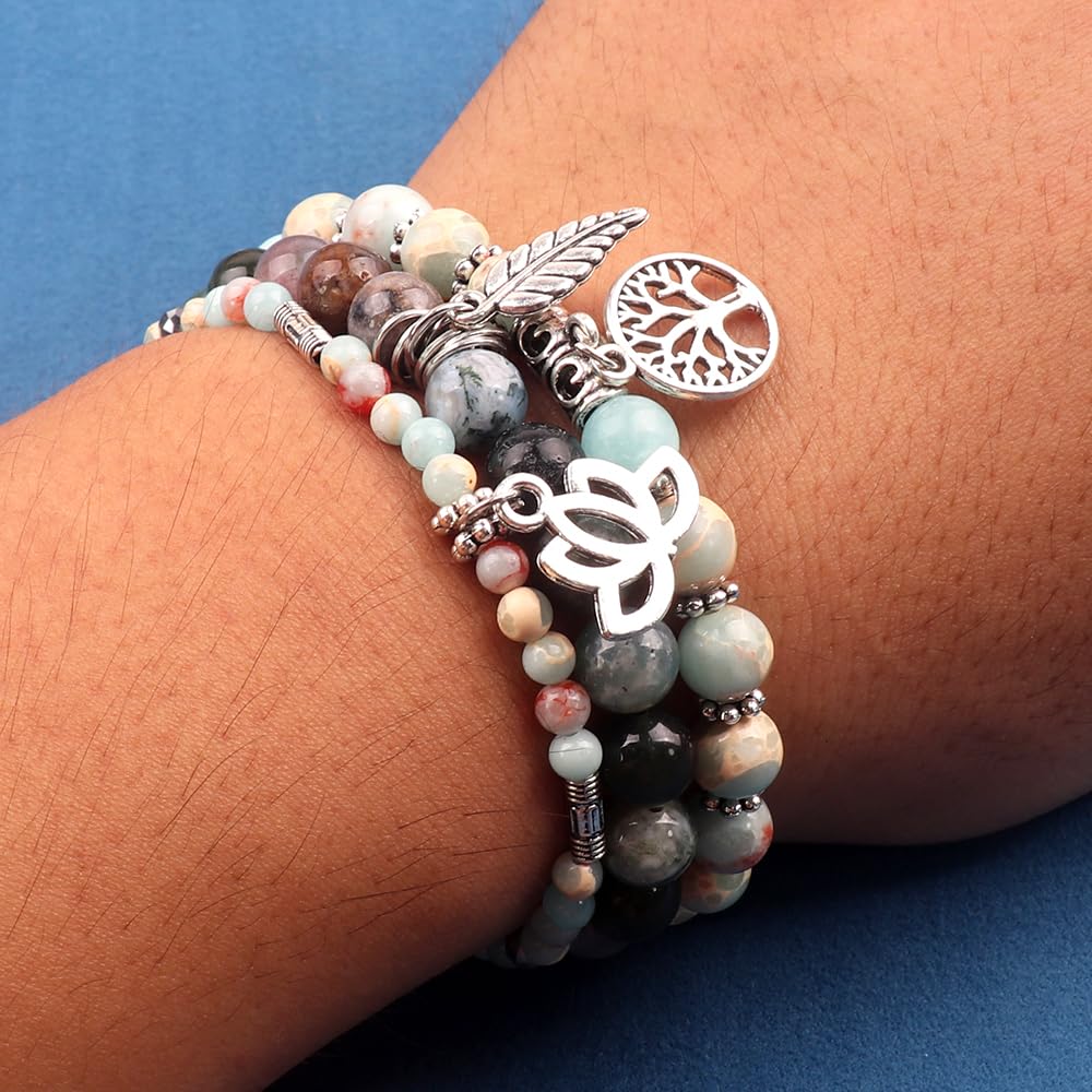 UEUC Tree of Life Yoga Healing Stone Bracelets,Multilayer Lotus Chakra Stone Reiki Bracelet Sets,Anxiety Crystal Natural Stone,for Women Stress Relief(#149)
