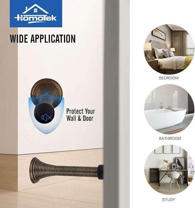 HOMOTEK 50 Pack Spring Door Stopper with Rubber Bumper 3-1/8" Flexible Spring Heavy Duty Wall Door Stop Low Mounted Door Bumper for Home (Antique Brass)